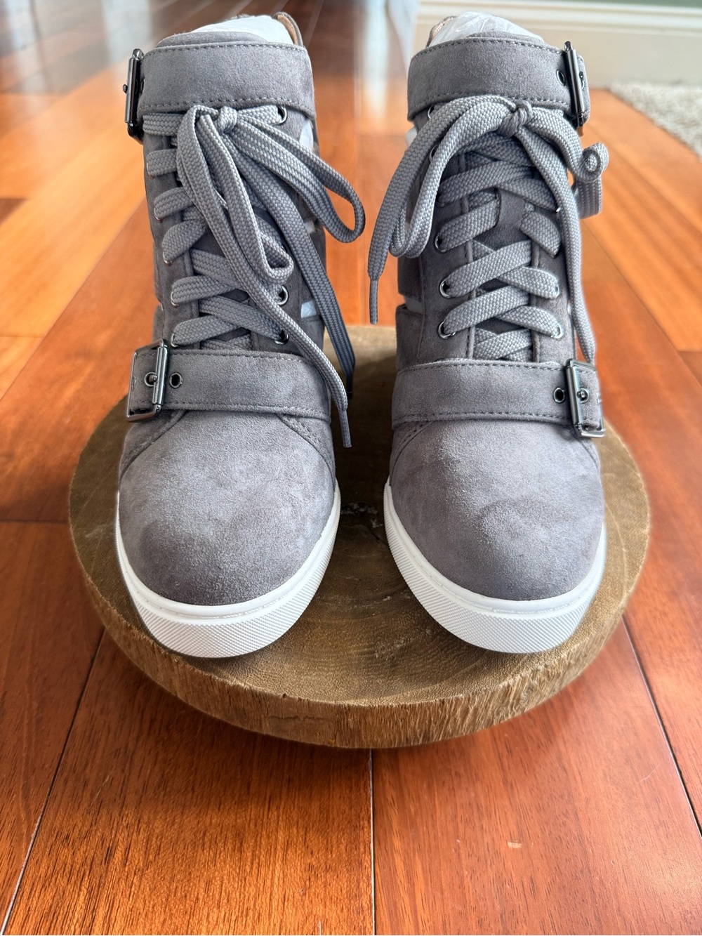 Linea Paolo Stone Kid Suede High-Top Wedge Sneakers Gray Size 5.5 — NIB